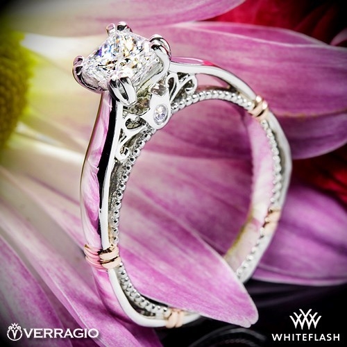 Verragio D-120 Split Claw 4 Prong with Rose Gold Shoulders Solitaire Engagement Ring