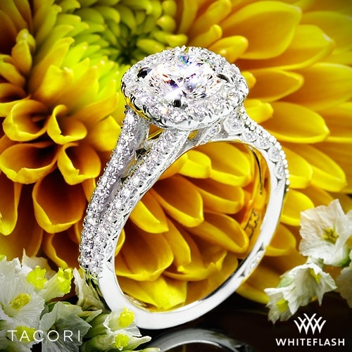 Tacori HT2548CU Petite Crescent Split Shank Halo Diamond Engagement Ring