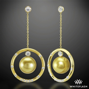 Golden Pearl and Champagne Diamond Earrings