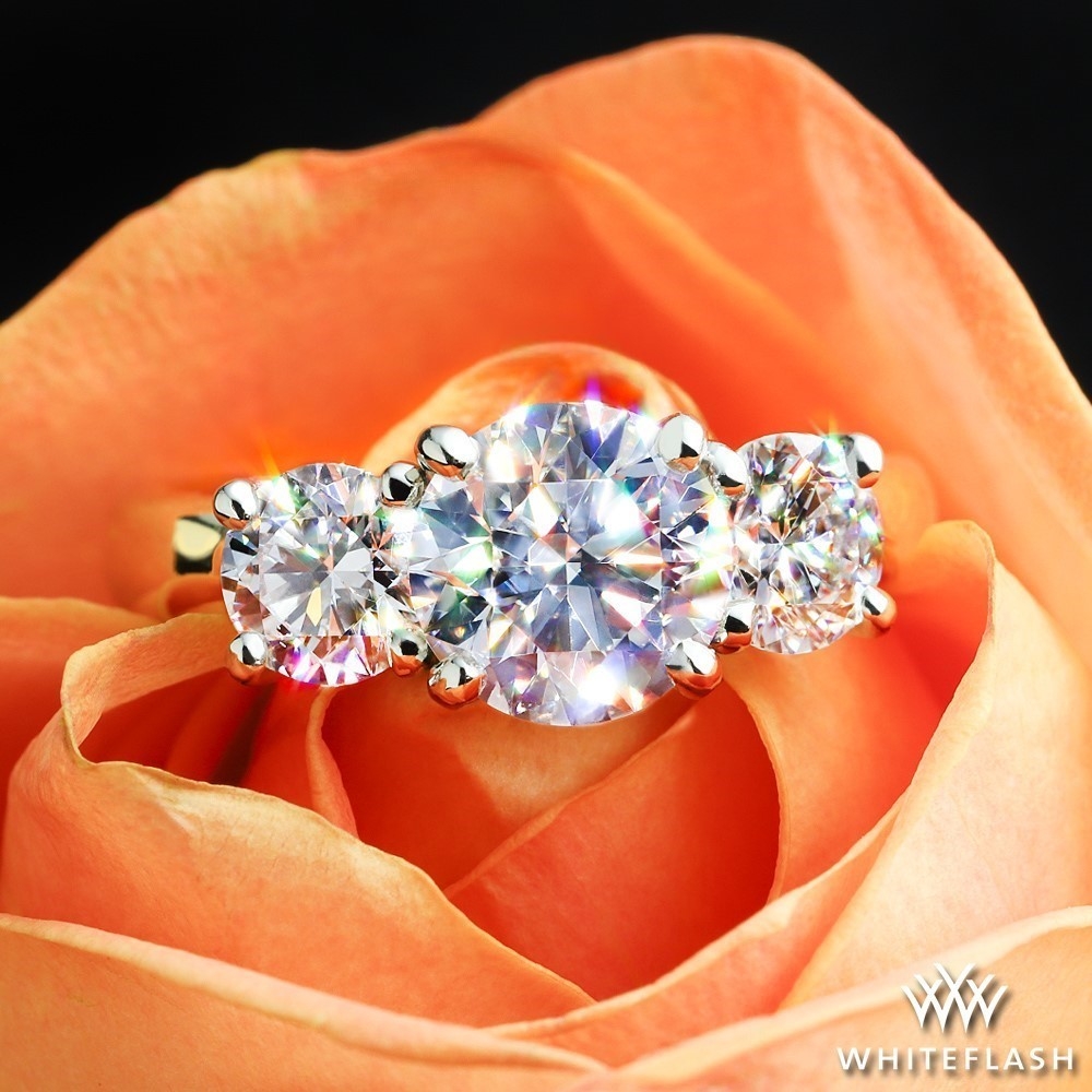 18k Yellow Gold Trellis Three Stone Engagement Ring