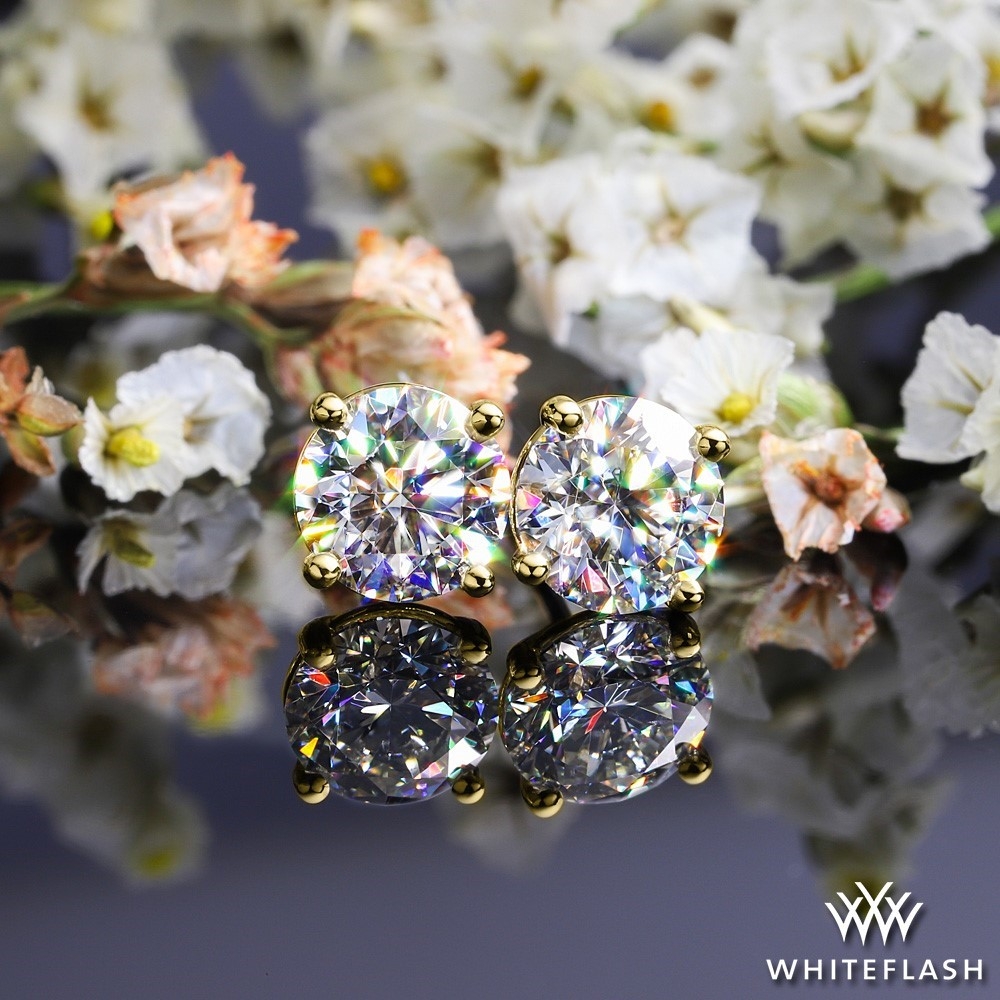 14k Yellow Gold 4 Prong Martini Diamond Earrings